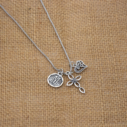 1pc Silvery Initial A-Z Square Chain Necklace For Men Women, Letter Heart Cross Pendant Necklaces, Valentine's Day Birthday Jewelry Gifts