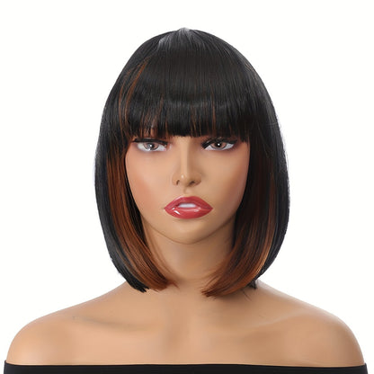 10 Inch Vibrant Short Bob Wigs with Bangs - Heat Resistant, Straight, Ombre, Synthetic Hair Replacement Wigs for Women - Perfect for Daily Wear, Party, Halloween, and Cosplay