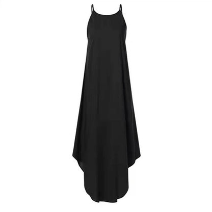 Women Dress Summer Casual Sleeveless Retro Halter Solid Beach Long Dress Round Neck Sling Fashion Beach Clothes Plus Size