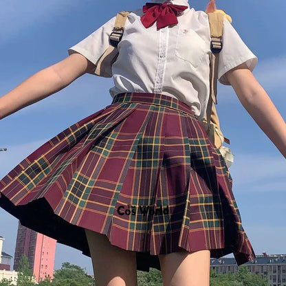 [Thorntree] Girl's Summer High Waist Pleated Skirts Plaid Skirts Women Dress For JK School Uniform Students Cloths