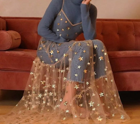 Spaghetti Straps Tulle Dresses Long Maxi Women  Dresses Fashion Bling Bling See Through V-neck Party Dresses 2019