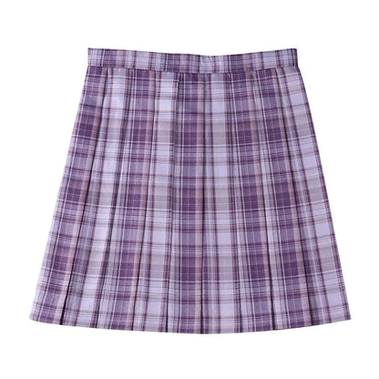 2021 Japanese School JK Uniform Two Piece Set Women White Shirts+Purple Plaid Mini Skirt Preppy Style Send Bow Tie 3 Piece Set