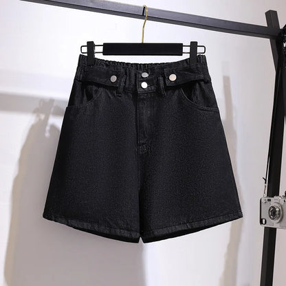 New 2022 Summer Plus Size Women Jeans Shorts For Women Large Size Cotton Wide Leg Blue Pocket Denim Shorts 3XL 4XL 5XL 6XL 7XL