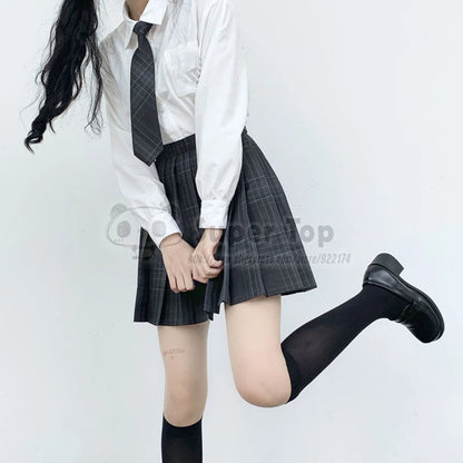 Charcoal gray JK Uniform Female Full Suit Summer Autumn White Shirt Original Pleated Skirt School Girl Clothes