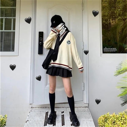 New 2021 Japanese Preppy Pullover Jk Sweater Loose Casual Long Sleeves Student Long-sleeved Knit V-neck Pullover School Uniform
