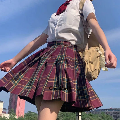 [Thorntree] Girl's Summer High Waist Pleated Skirts Plaid Skirts Women Dress For JK School Uniform Students Cloths