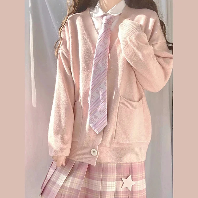 Japan School Sweater Spring Autumn V-neck Cotton Knitted Sweater College Style JK Uniform Cardigan 4 Color Student Girls Cosplay