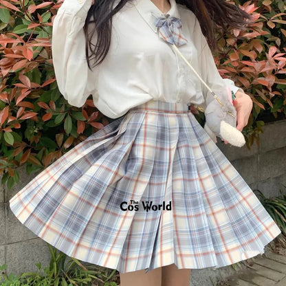 [Little Yogurt] Girl's Summer High Waist Pleated Skirts Plaid Skirts Women Dress For JK School Uniform Students Cloths
