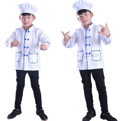 Cook Chef Jacket Uniform For Kids Boy Role Play Halloween Performance Stage Party Restaurant Waiter Waitress Free Shipping