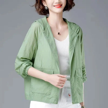 Korean Fashion New Summer Casaco Feminino Solid Color Women's Spring Jacket  All-Match Jackets Hooded Thin Sunscreen Coat
