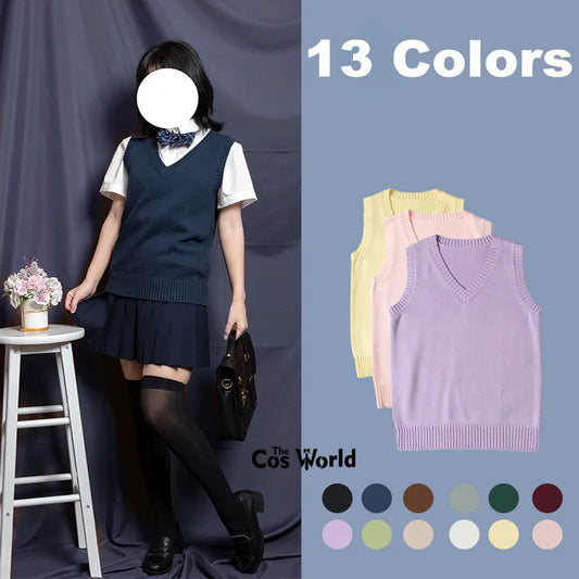 XS-XXL Spring Autumn Men's Women's Solid Color Sleeveless Knit Vests Pullovers V Neck Sweaters Coat For JK School Uniform