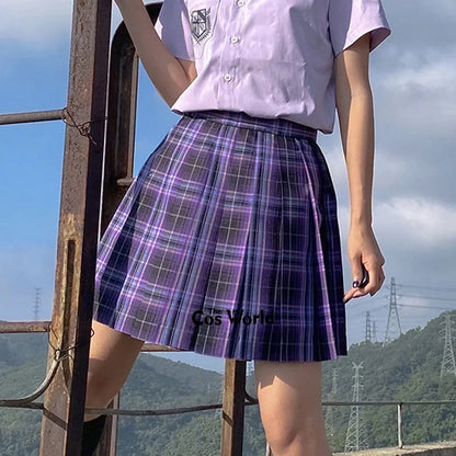 [Sweet Storm] Girl's Summer High Waist Pleated Skirts Plaid Skirts Women Dress For JK School Uniform Students Cloths