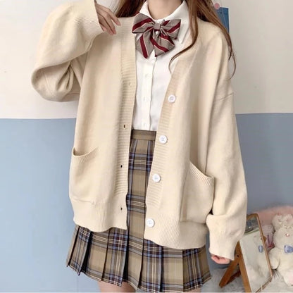 Japan School Sweater Spring Autumn V-neck Cotton Knitted Sweater College Style JK Uniform Cardigan 4 Color Student Girls Cosplay