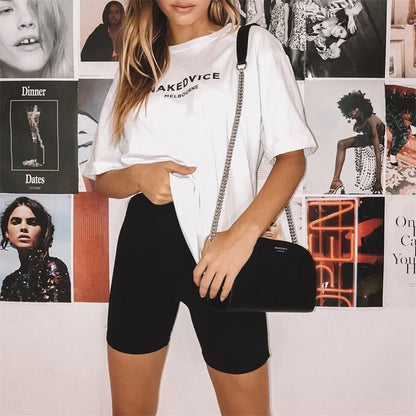 Shorts Women Thin Fitness Casual High Waist Fashion Biker Shorts Summer Slim Knee-Length Bottoms Black Cycling Shorts Streetwear