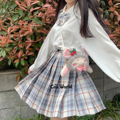 [Little Yogurt] Girl's Summer High Waist Pleated Skirts Plaid Skirts Women Dress For JK School Uniform Students Cloths