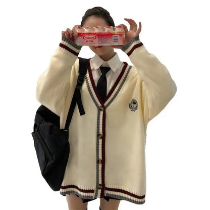 2021 New Women Cardigan Sweater Coat Japanese School Uniform Fashion Preppy Style V-neck Single-breasted JK Pullover And Shirts