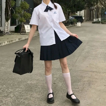 Loose Thai School Uniform Jk Uniform Round Neck Short Sleeve Shirt Pleated Skirt 2 Piece Suits College Performance Class Suits