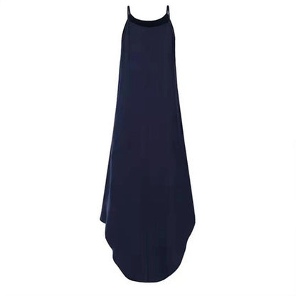 Women Dress Summer Casual Sleeveless Retro Halter Solid Beach Long Dress Round Neck Sling Fashion Beach Clothes Plus Size
