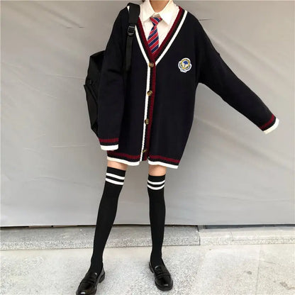 2021 New Women Cardigan Sweater Coat Japanese School Uniform Fashion Preppy Style V-neck Single-breasted JK Pullover And Shirts