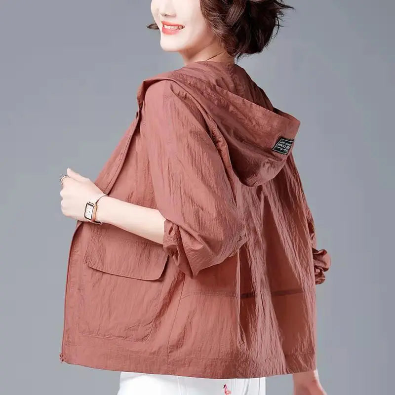 Korean Fashion New Summer Casaco Feminino Solid Color Women's Spring Jacket  All-Match Jackets Hooded Thin Sunscreen Coat