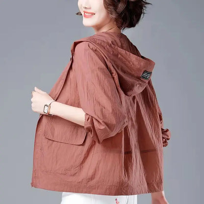 Korean Fashion New Summer Casaco Feminino Solid Color Women's Spring Jacket  All-Match Jackets Hooded Thin Sunscreen Coat