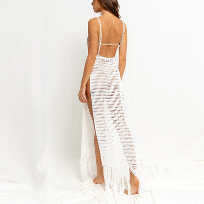 2025 new  knitted crochet sexy hollow beach skirt vacation long skirt bikini blouse sunscreen shirt