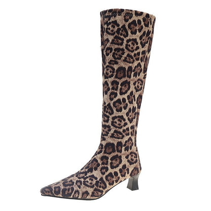 2025  Suede boots autumn and winter velvet popular new imperial sister wind pointed head high heel rear zipper medium long tube thin boots