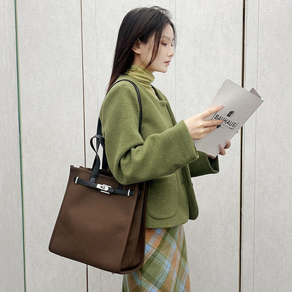ZLLKL 2025 popular New Premium Retro Lock Contrast Color Kelly Bag Women's Large Capacity Portable One Shoulder Underarm Tote Bag Women