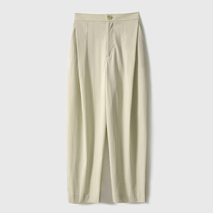 2025 Japanese thin crescent pants high-end nine-point pants casual pants women's thin elastic waist white gray women's clothing spring and summer