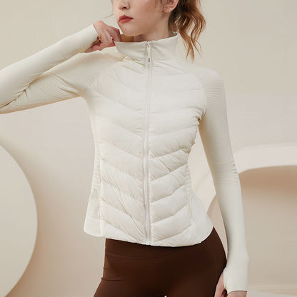 ELLE White Duck Down Autumn and Winter Running Yoga Clothing Top Light and Thin Bottom Warm Jacket Sports Down Jacket Women