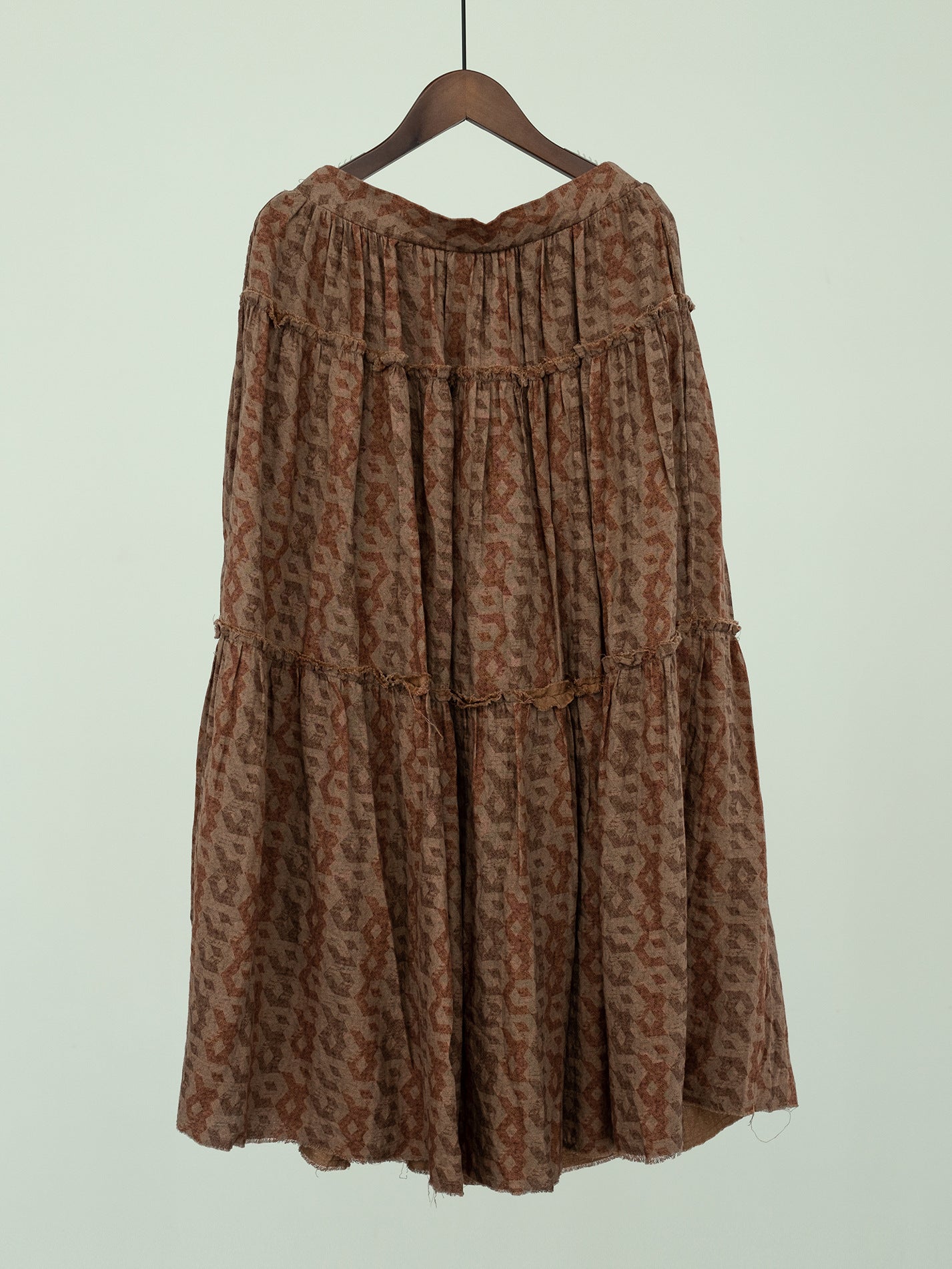 design retro printed double-layer cotton skirt, autumn and winter rough edge swing skirt B23214