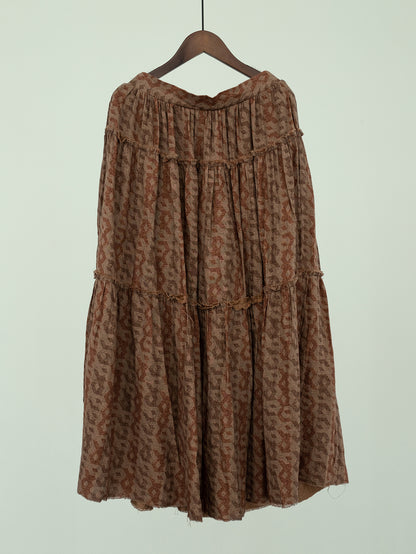 design retro printed double-layer cotton skirt, autumn and winter rough edge swing skirt B23214