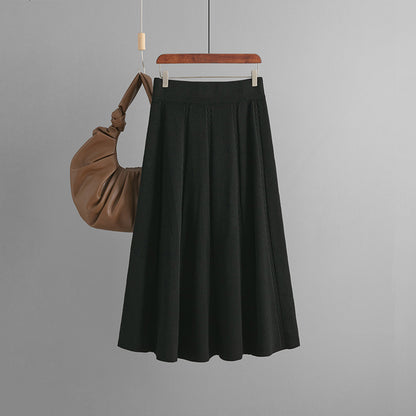 ZllKl 2025 new medium and long autumn and winter pendant feeling a word khaki knitted skirt children's winter sweater