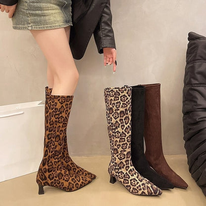 2025  Suede boots autumn and winter velvet popular new imperial sister wind pointed head high heel rear zipper medium long tube thin boots