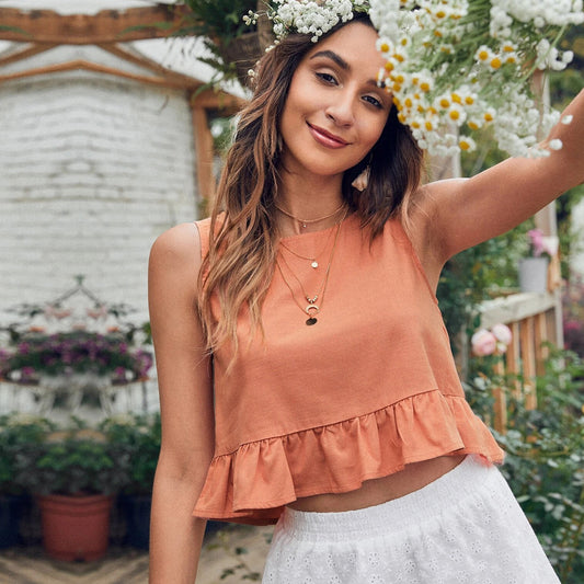 New popular Spring and Summer New  Sexy Navel Women's Solid Color T-Shirt, Crew Neck Versatile Pullover Top Women