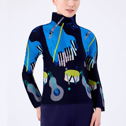 2025 Miyake counter long-sleeved T-shirt women's autumn semi-turtleneck fashion pleated top women's slim-fit jumper new product