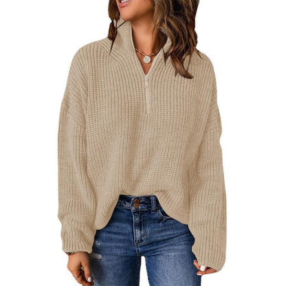 autumn and winter TEMU  European and American women's clothing cross-border new zipper turtleneck regular sweater top women