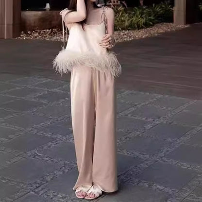 2025 Design set popular summer new fashion pure desire suspender top wide leg pants set