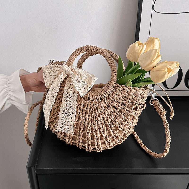 ZLLKL 2025Hollow woven bag Popular trade  summer new women's bag hand-held mesh pocket vacation straw bag beach shoulder bag