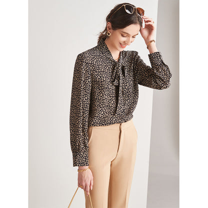 Silk shirt women's spring and summer popular streamer shirt mulberry silk new niche floral temperament commuter top