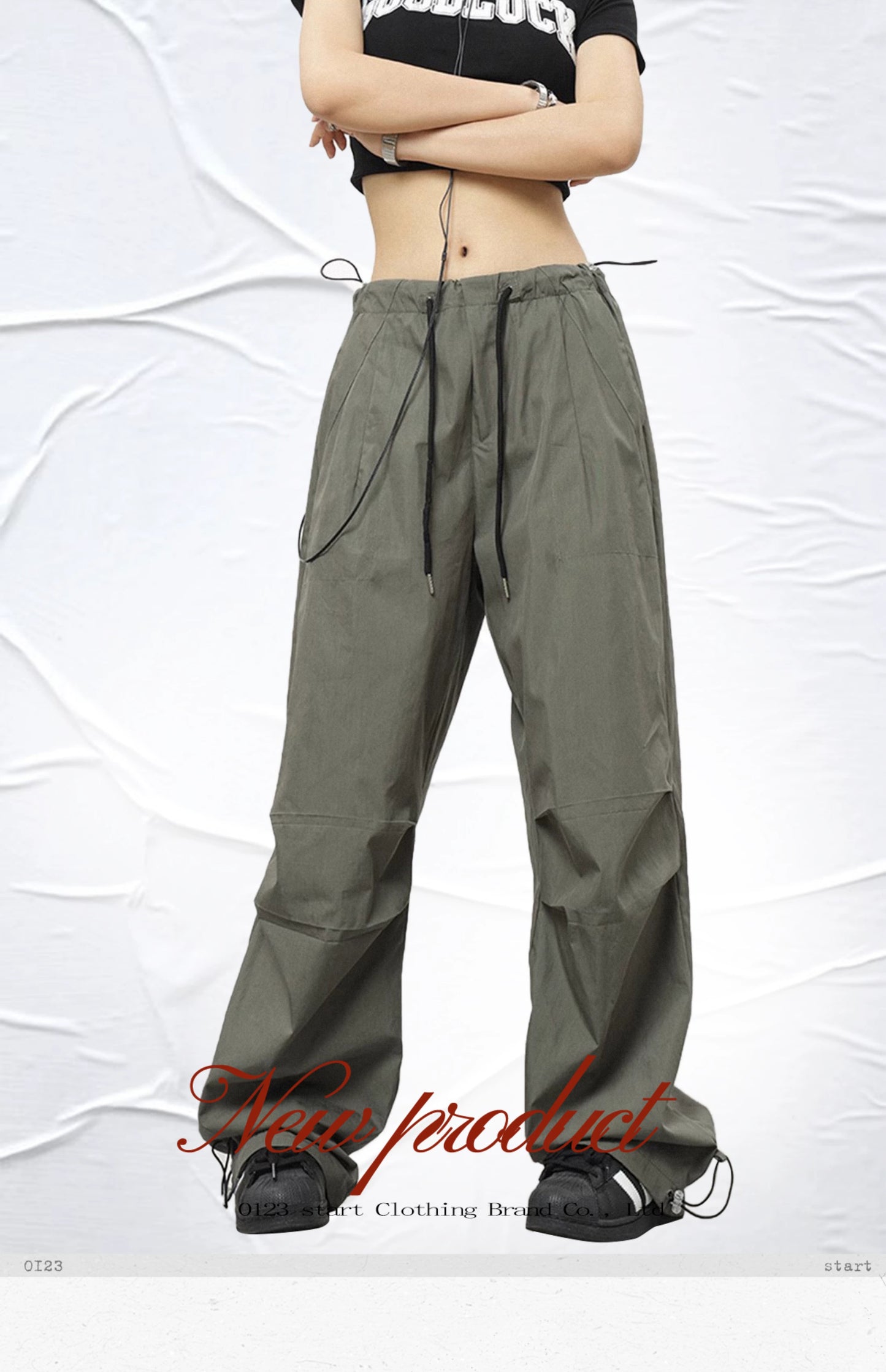 0123Start black paratrooper overalls men's and women's loose n wide-leg charging parachute pants summer thin