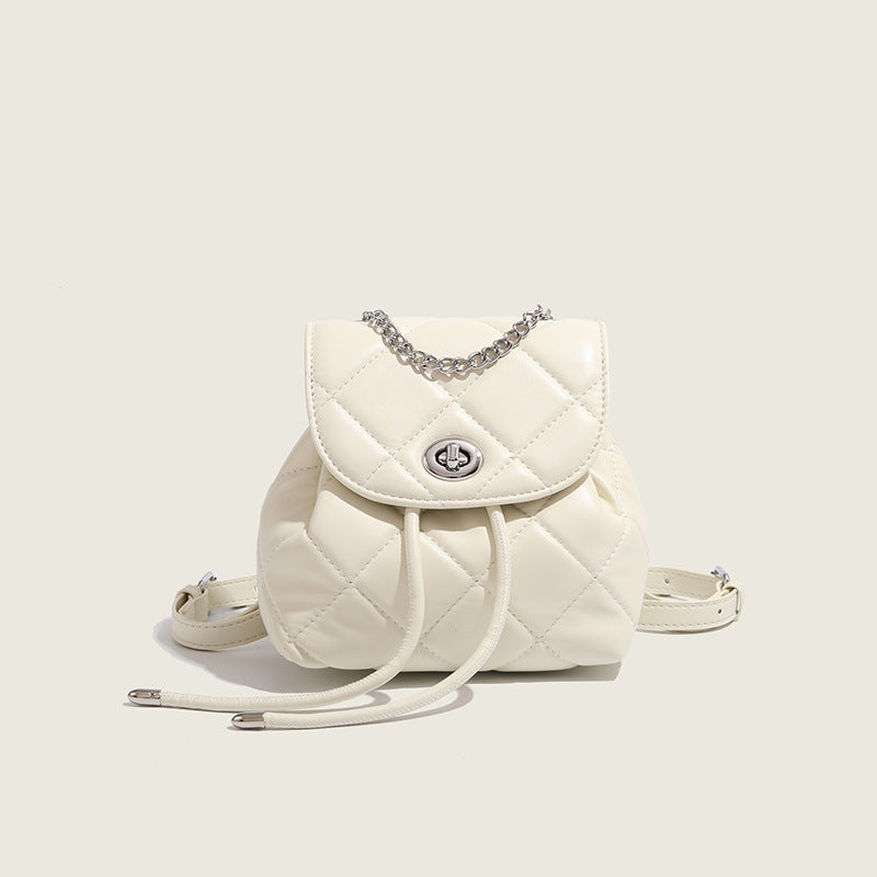 ZLLKL 2025 Backpack Women's Fashion popular Korean Edition Niche Design Rhombus Chain Backpack Small Women's White Backpack