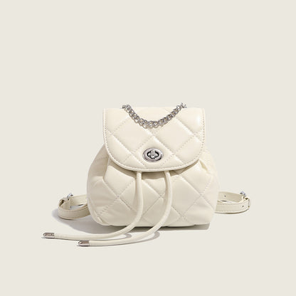 ZLLKL 2025 Backpack Women's Fashion popular Korean Edition Niche Design Rhombus Chain Backpack Small Women's White Backpack