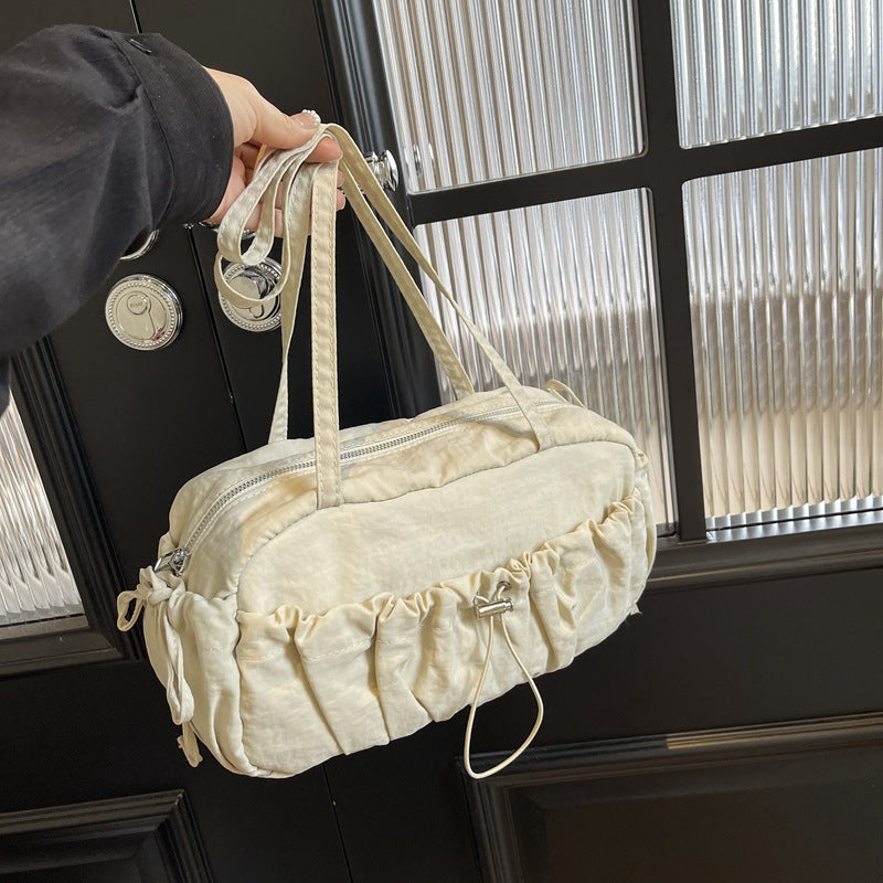 2025 ZLLKL Korean version of fashion pleated shoulder bag popular new casual small square bag large capacity versatile nylon underarm tote bag