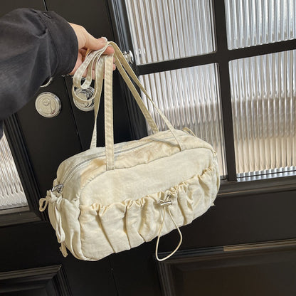 2025 ZLLKL Korean version of fashion pleated shoulder bag popular new casual small square bag large capacity versatile nylon underarm tote bag