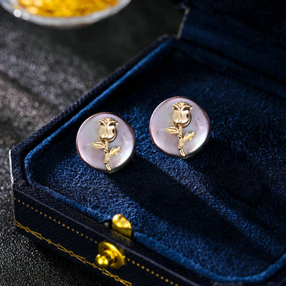 2025 S925 silver needle simple small exquisite earrings retro elegant temperament rose baroque freshwater pearl stud earrings