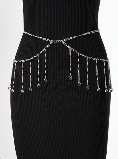 FB3416 2025 waistchain simple personality versatile multi-strip transparent bead fringed chain pendant waist chain waist decoration