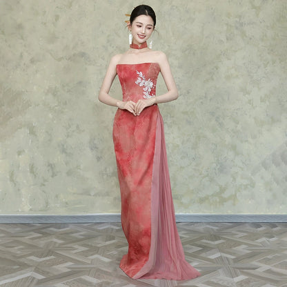 New Chinese morning gown female bride retro tube top high-end engagement dress return banquet welcome toast clothes