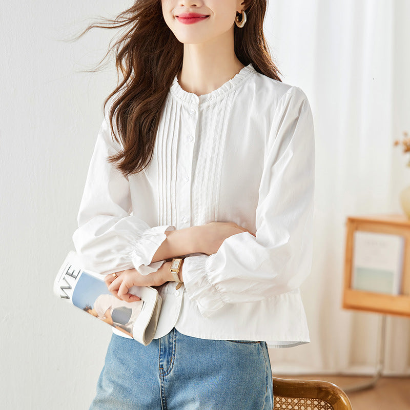 direct sales combed cotton white shirt women's long sleeves 2025 spring clothes new design sense niche versatile top shirt