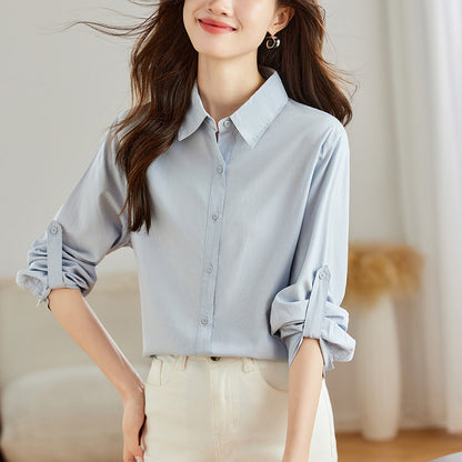 direct sales blue long-sleeved shirt women's autumn new temperament simple and versatile fashion loose medium and long shirt
